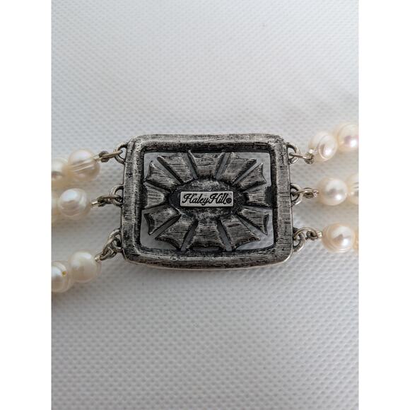 HALEY HILL SILVERTONE PEARL & RHINESTONE 3 STRAND BRACELET 1 1/2 X 7-9" - Picture 6 of 8